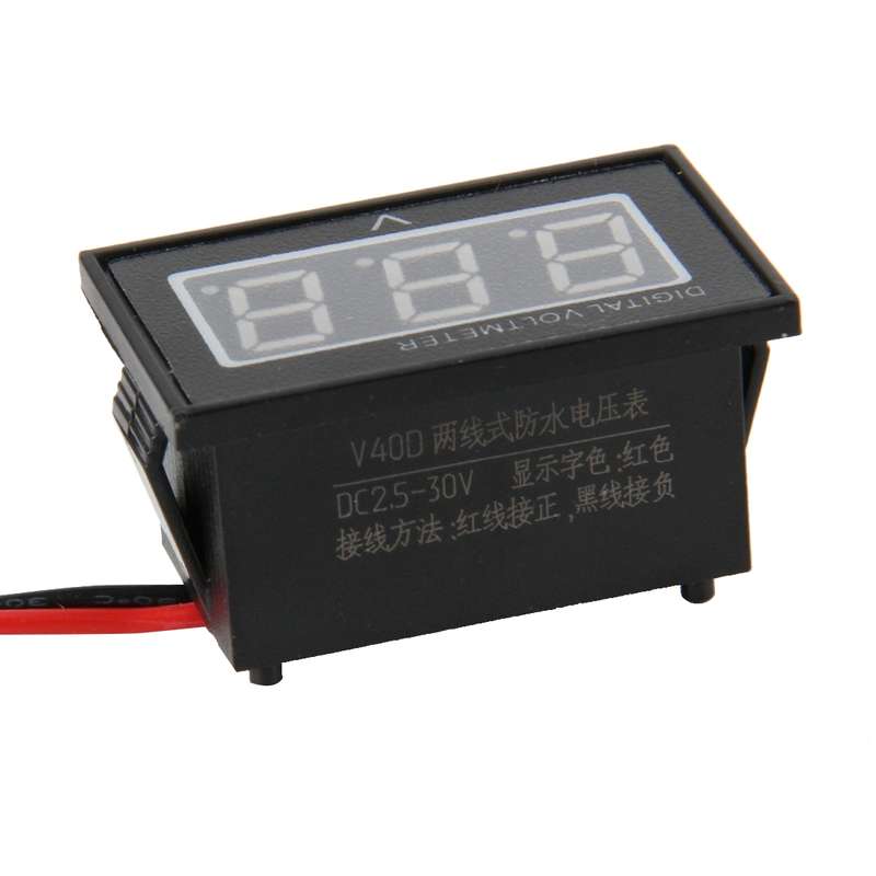 V40D 2 Wires Red Light Display Mini Waterproof IPX4 Digital Voltage Meter, Measure Voltage: DC 2.5-3