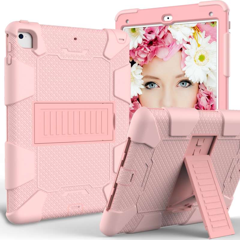 Shockproof Two-color Silicone Protection Shell for iPad 9.7(2018) & 9.7(2017) & Air 2, with Holder(R