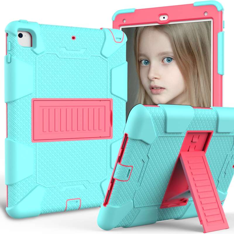 Shockproof Two-color Silicone Protection Shell for iPad 9.7(2018) & 9.7(2017) & Air 2, with Holder(R