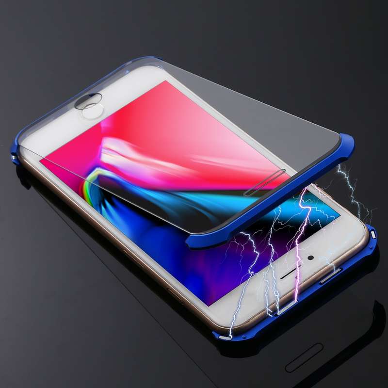 Ultra-Thin Angular Frame Magnetic Absorption Double-Sided Tempered Glass Shell for iPhone 8 Plus(Blu