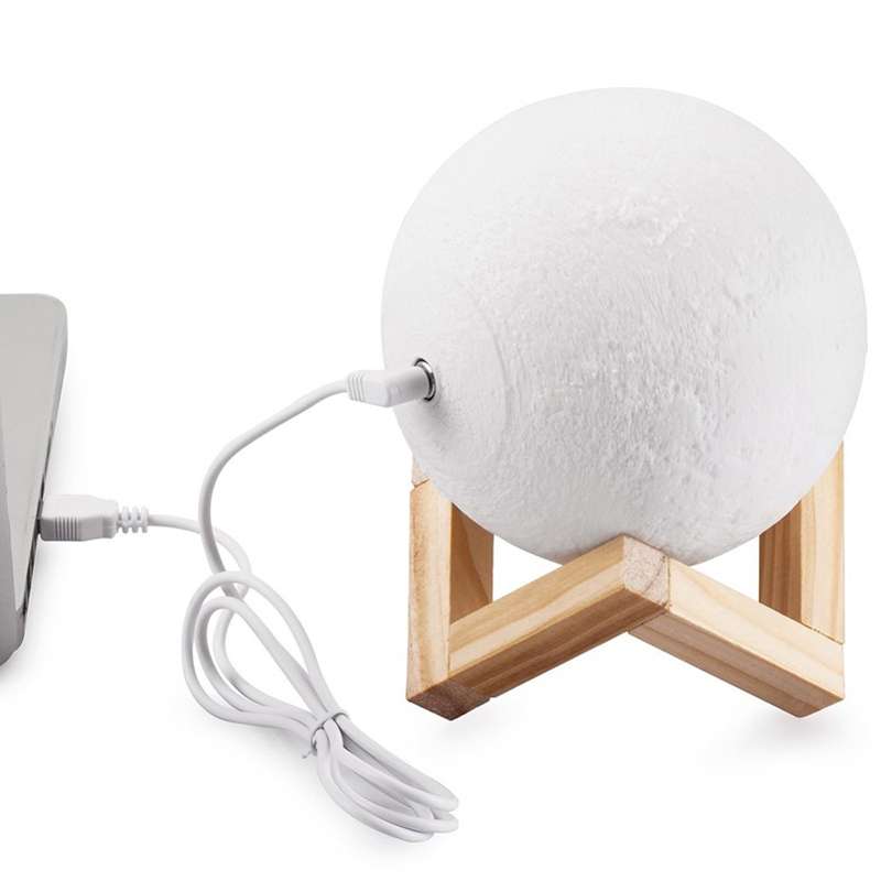 Customized Touch Switch 2-color 3D Print Moon Lamp USB Charging Energy-saving LED Night Light with W