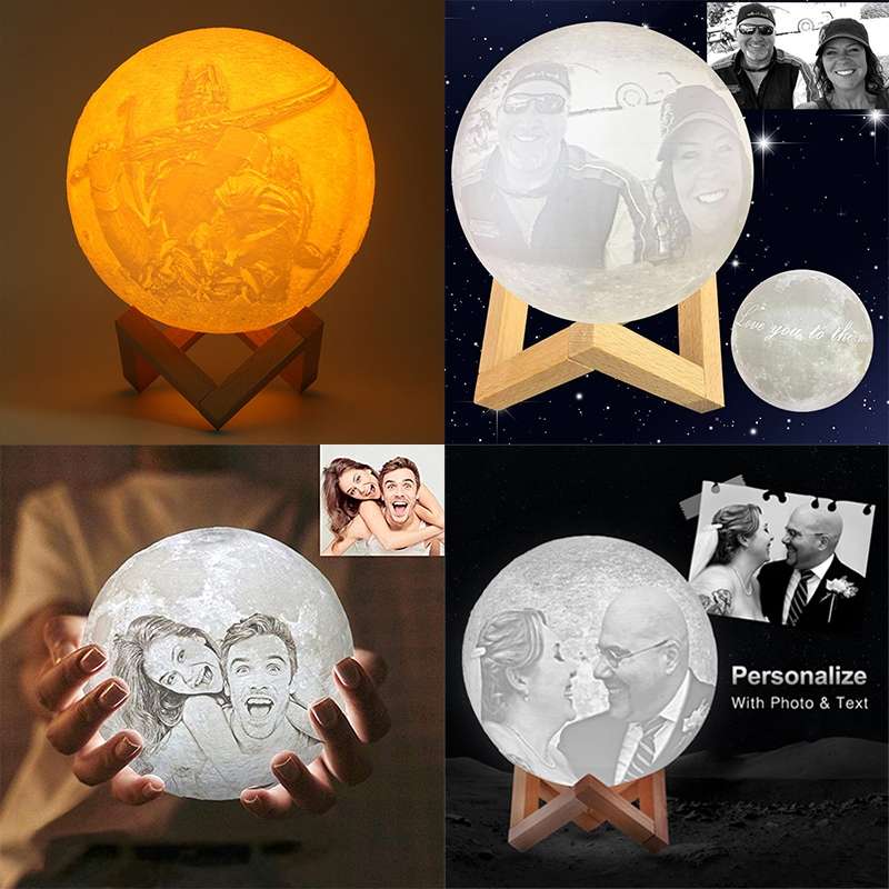 Customized Patted 3-color 3D Print Lamp USB Charging Energy-saving LED Night Light with Wooden Holde