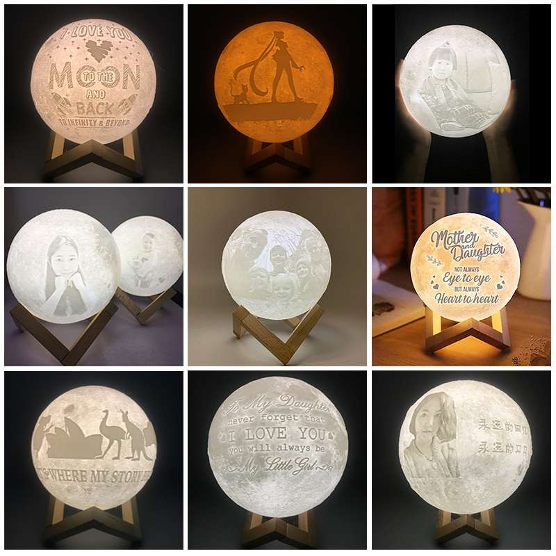 Customized Patted 3-color 3D Print Lamp USB Charging Energy-saving LED Night Light with Wooden Holde
