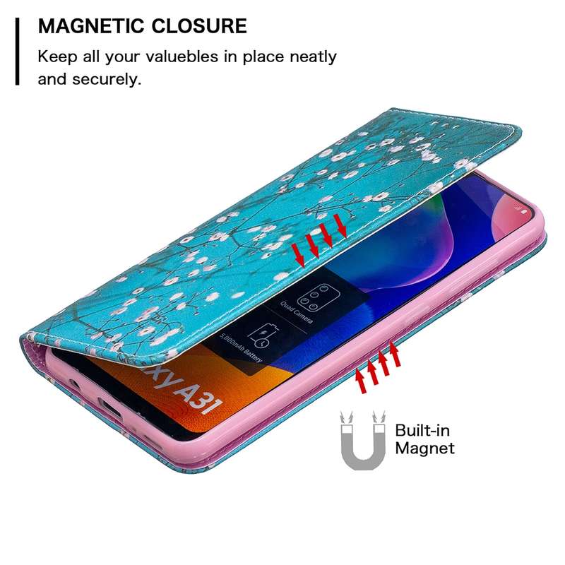 For Samsung Galaxy A31 Colored Drawing Pattern Invisible Magnetic Horizontal Flip PU Leather Case wi