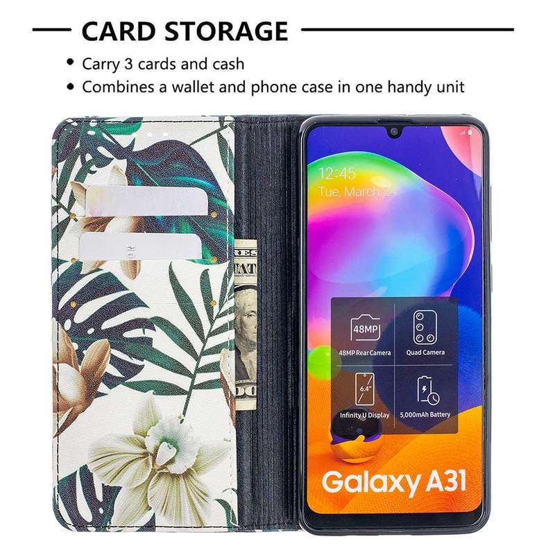 For Samsung Galaxy A31 Colored Drawing Pattern Invisible Magnetic Horizontal Flip PU Leather Case wi