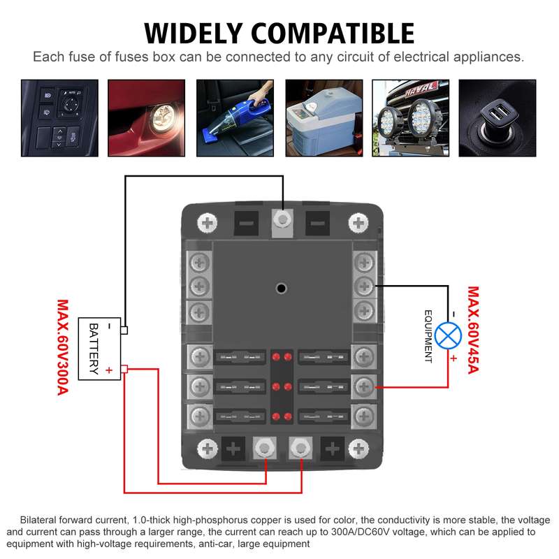 CS-1222A1 High Current Independent Positive and Negative 6-way LED Indicator Plug Fuse Box