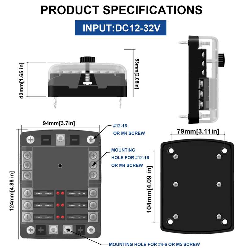CS-1222A1 High Current Independent Positive and Negative 6-way LED Indicator Plug Fuse Box
