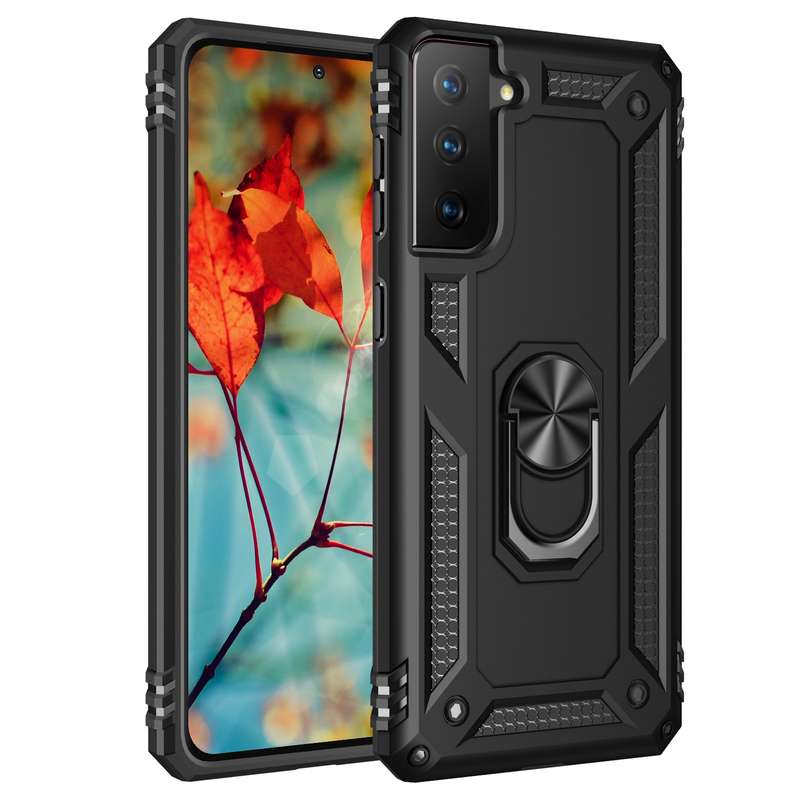 For Samsung Galaxy S21 5G Shockproof TPU + PC Protective Case with 360 Degree Rotating Holder(Black)