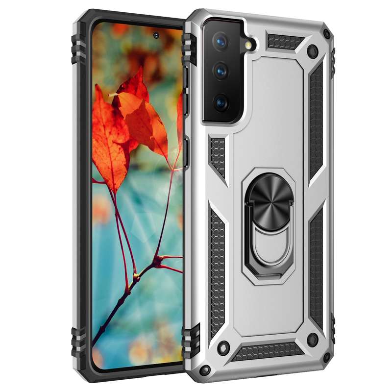 For Samsung Galaxy S21 5G Shockproof TPU + PC Protective Case with 360 Degree Rotating Holder(Black)