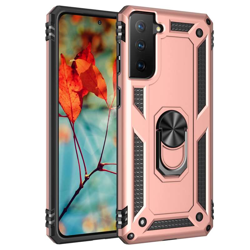For Samsung Galaxy S21 5G Shockproof TPU + PC Protective Case with 360 Degree Rotating Holder(Black)