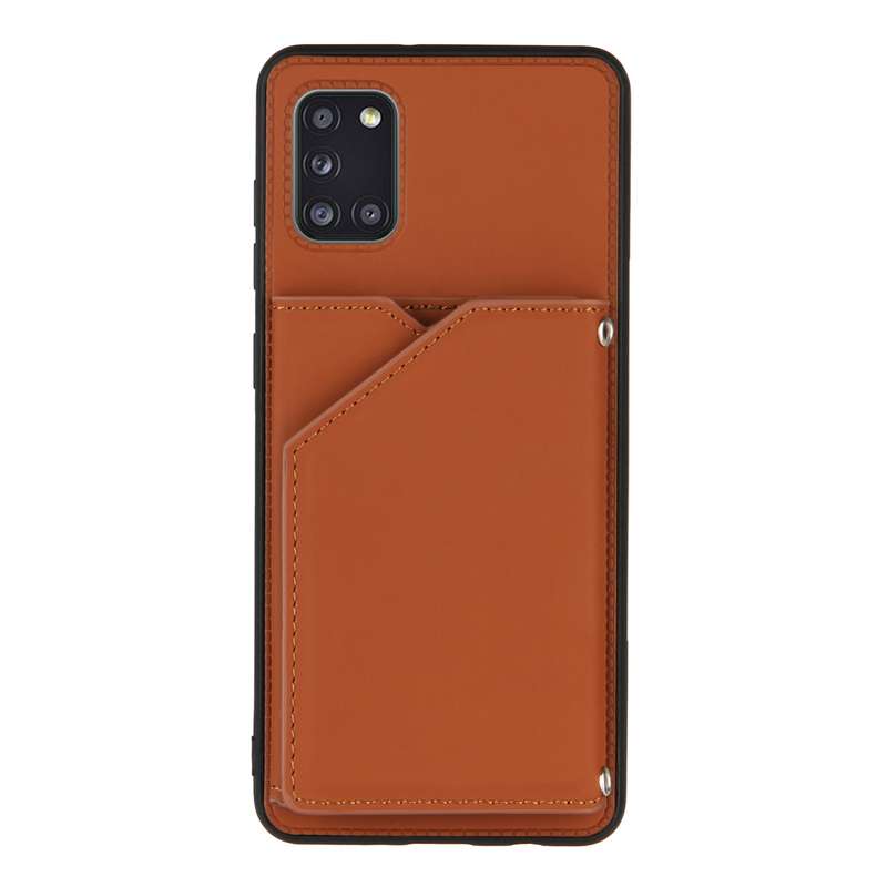 For Samsung Galaxy A31 Skin Feel PU + TPU + PC Back Cover Shockproof Case with Card Slots & Holder &