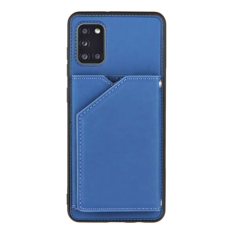 For Samsung Galaxy A31 Skin Feel PU + TPU + PC Back Cover Shockproof Case with Card Slots & Holder &