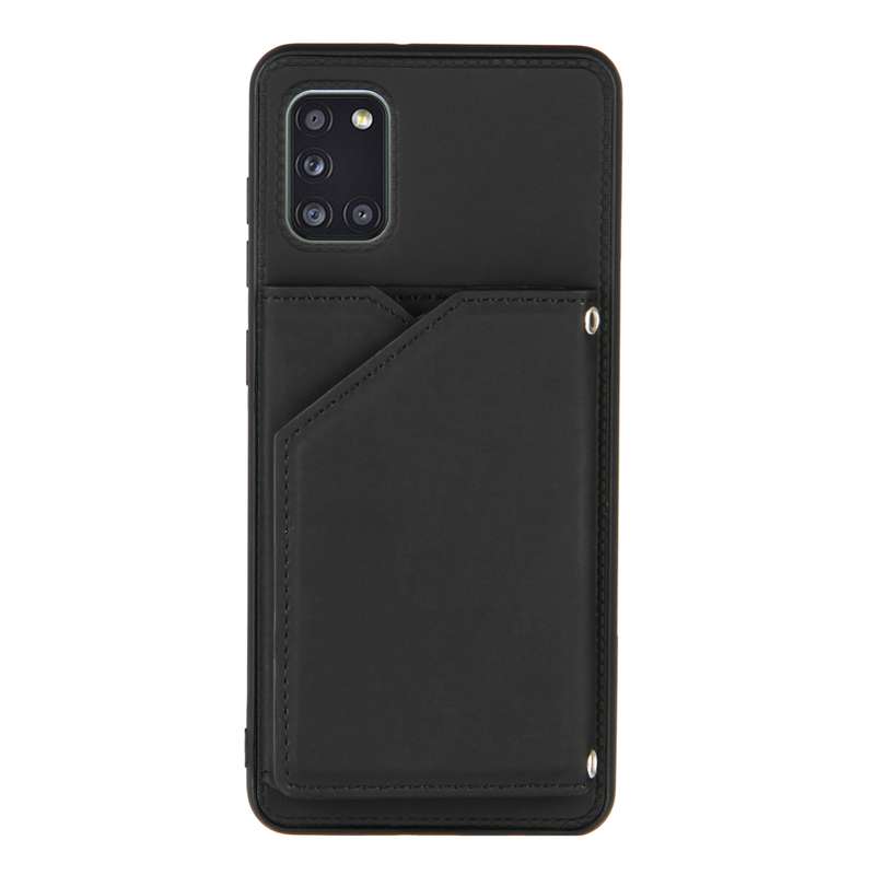 For Samsung Galaxy A31 Skin Feel PU + TPU + PC Back Cover Shockproof Case with Card Slots & Holder &