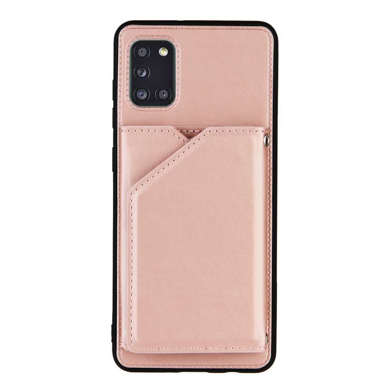 For Samsung Galaxy A31 Skin Feel PU + TPU + PC Back Cover Shockproof Case with Card Slots & Holder &