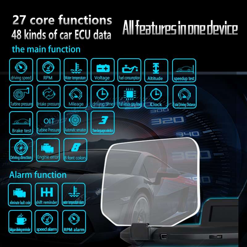 C1 OBD2 + GPS Mode Car HUD Head-up Display Compass / Speed / Water Temperature / Voltage Display / S