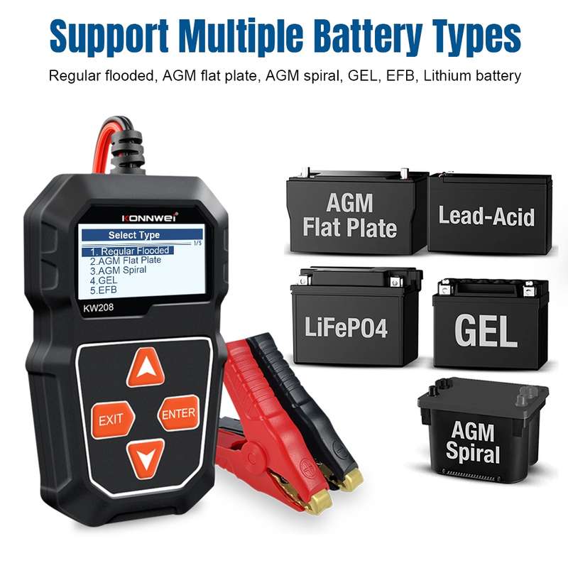 KONNWEI KW208 Car TFT Color Screen Battery Tester Support 8 Languages
