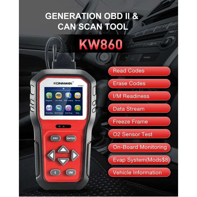 KONNWEI KW860 Car 2.8 inch TFT Color Screen Battery Tester Support 8 Languages / I Key Analysis Func