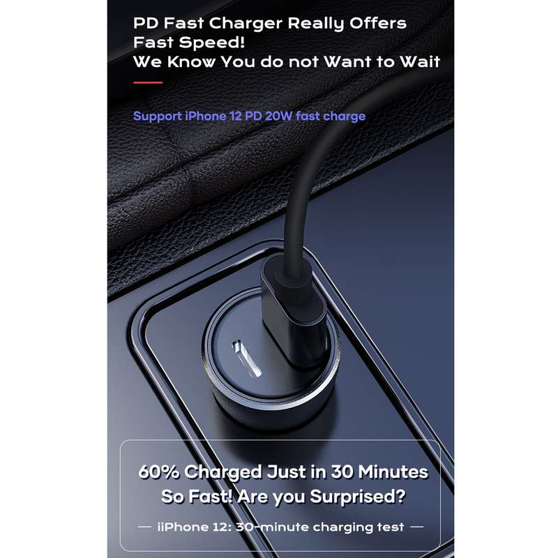 ROCK Space H12 PD 20W Type-C / USB-C + USB Fast Charging Car Charger(Black)