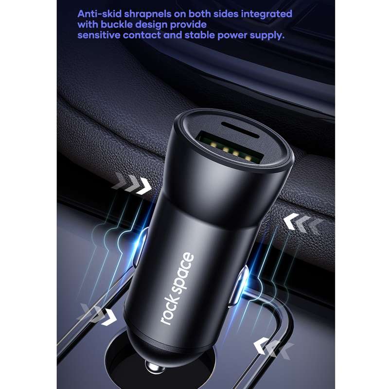 ROCK Space H12 PD 20W Type-C / USB-C + USB Fast Charging Car Charger(Black)