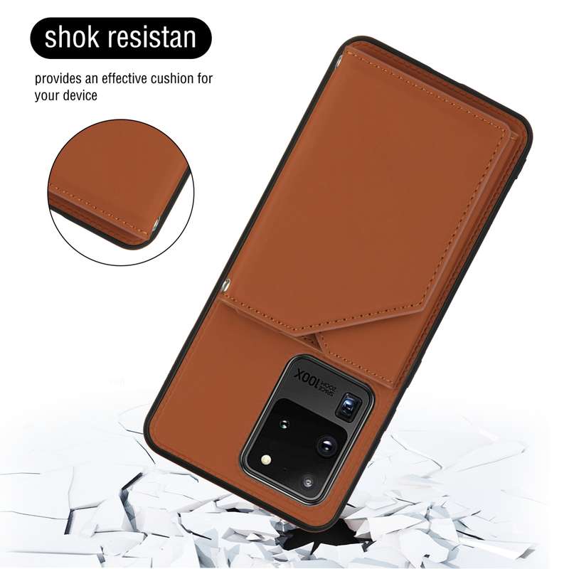 For Samsung Galaxy S20 Ultra Skin Feel PU + TPU + PC Back Cover Shockproof Case with Card Slots & Ho