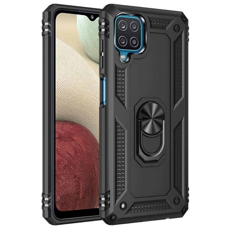 For Samsung Galaxy A12 5G Shockproof TPU + PC Protective Case with 360 Degree Rotating Holder(Black)
