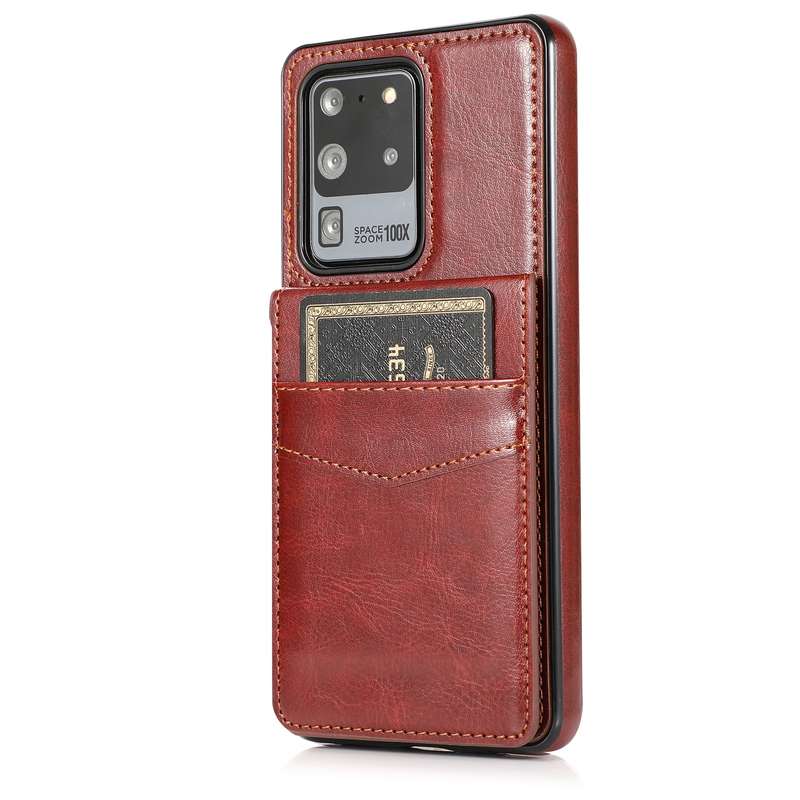 For Samsung Galaxy S20 Ultra Solid Color PC + TPU Protective Case with Holder & Card Slots(Brown)