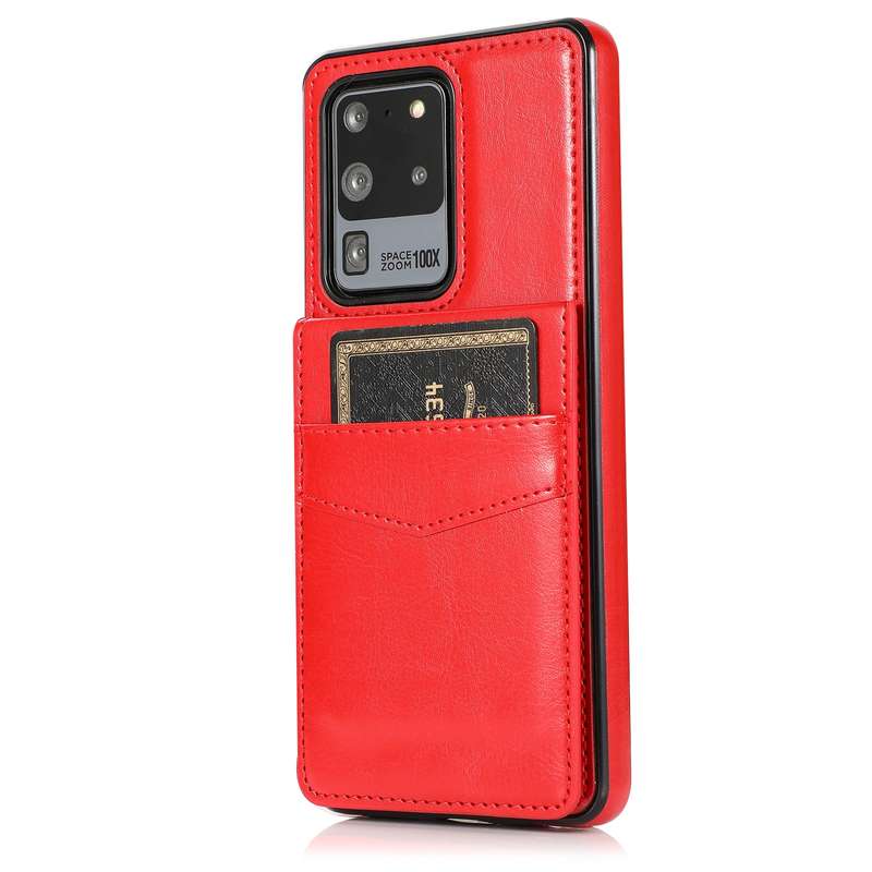 For Samsung Galaxy S20 Ultra Solid Color PC + TPU Protective Case with Holder & Card Slots(Brown)