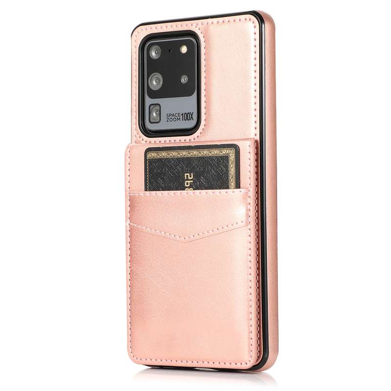 For Samsung Galaxy S20 Ultra Solid Color PC + TPU Protective Case with Holder & Card Slots(Brown)