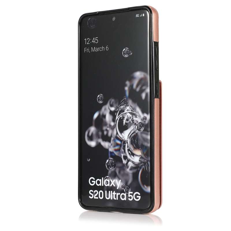 For Samsung Galaxy S20 Ultra Solid Color PC + TPU Protective Case with Holder & Card Slots(Brown)