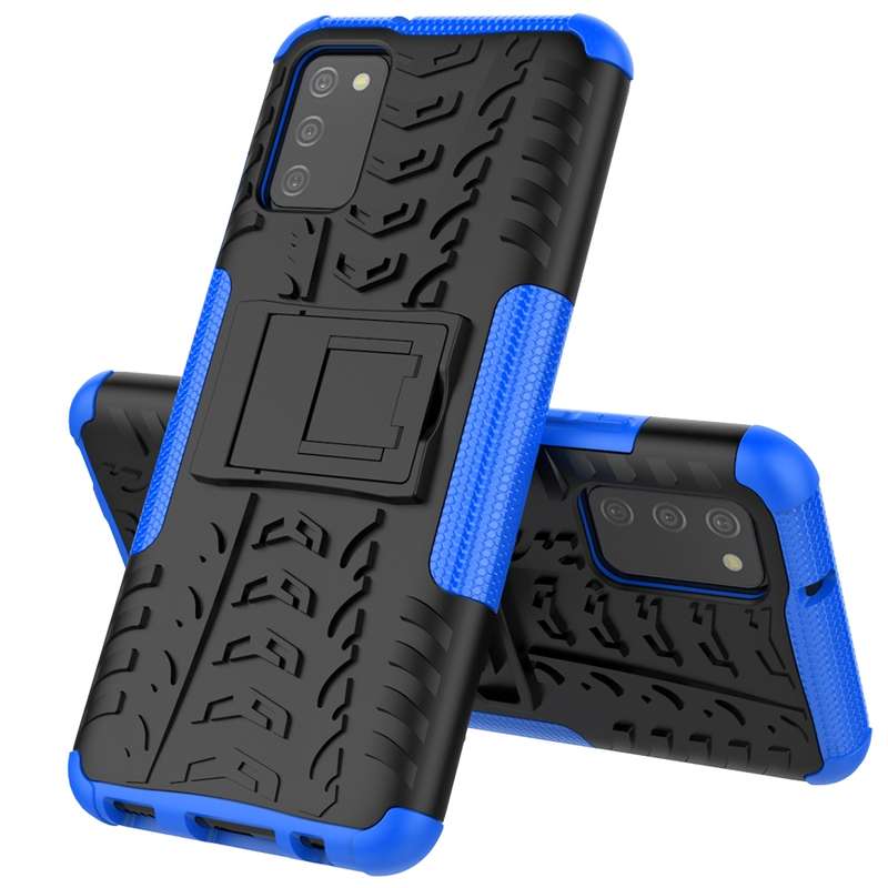 For Samsung Galaxy A02s (EU Version) Tire Texture Shockproof TPU+PC Protective Case with Holder(Blac