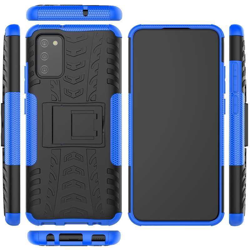 For Samsung Galaxy A02s (EU Version) Tire Texture Shockproof TPU+PC Protective Case with Holder(Blac