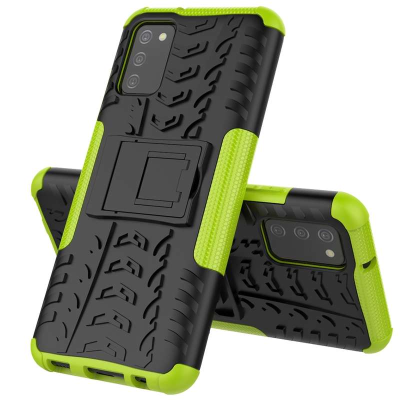 For Samsung Galaxy A02s (EU Version) Tire Texture Shockproof TPU+PC Protective Case with Holder(Blac