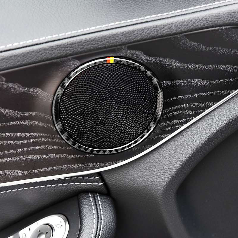 4 PCS Car Carbon Fiber Door Horn Ring Decorative Sticker for Mercedes-Benz C Class W205 C180 C200 C3