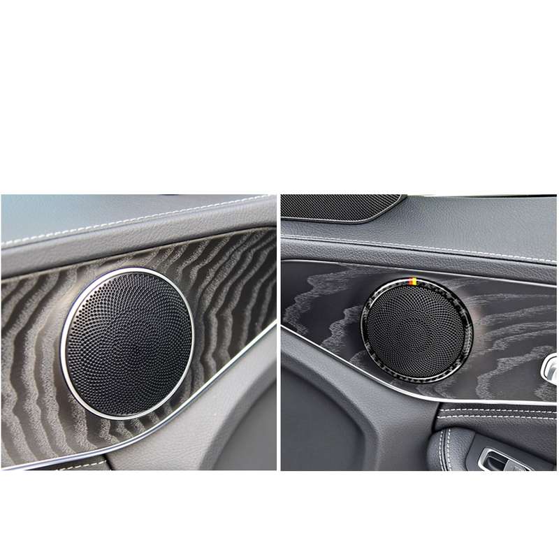 4 PCS Car Carbon Fiber Door Horn Ring Decorative Sticker for Mercedes-Benz C Class W205 C180 C200 C3
