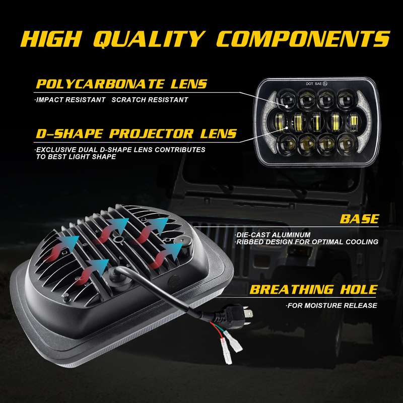 7 inch(5X7)/(7X6) H4 DC 9V-30V 30000LM 300W 8LEDs Car Square Shape LED Headlight Lamps for Jeep Wran