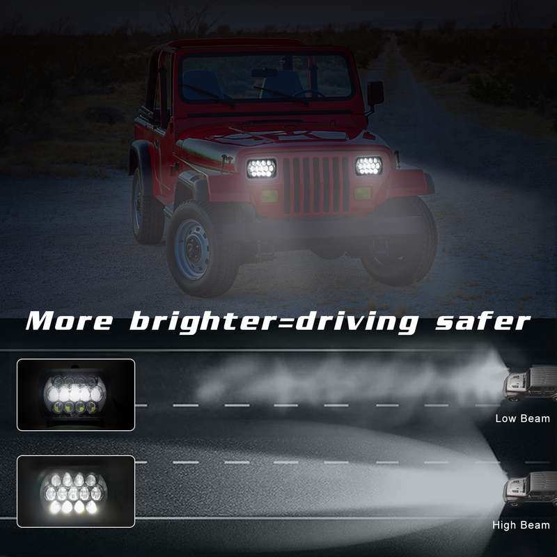 7 inch(5X7)/(7X6) H4 DC 9V-30V 30000LM 300W 8LEDs Car Square Shape LED Headlight Lamps for Jeep Wran