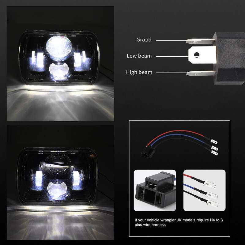 7 inch(5X7)/(7X6) H4 DC 9V-30V 3500LM 35W Car Square Shape LED Headlight Lamps for Jeep Wrangler