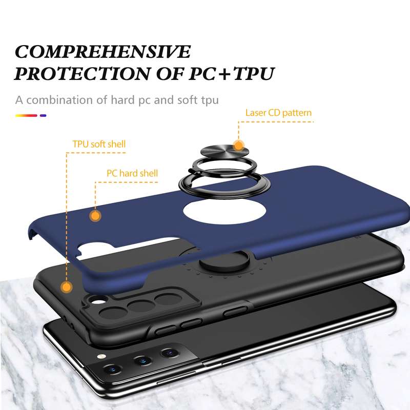 For Samsung Galaxy S21 5G PC + TPU Shockproof Magnetic Protective Case with Invisible Ring Holder(Bl