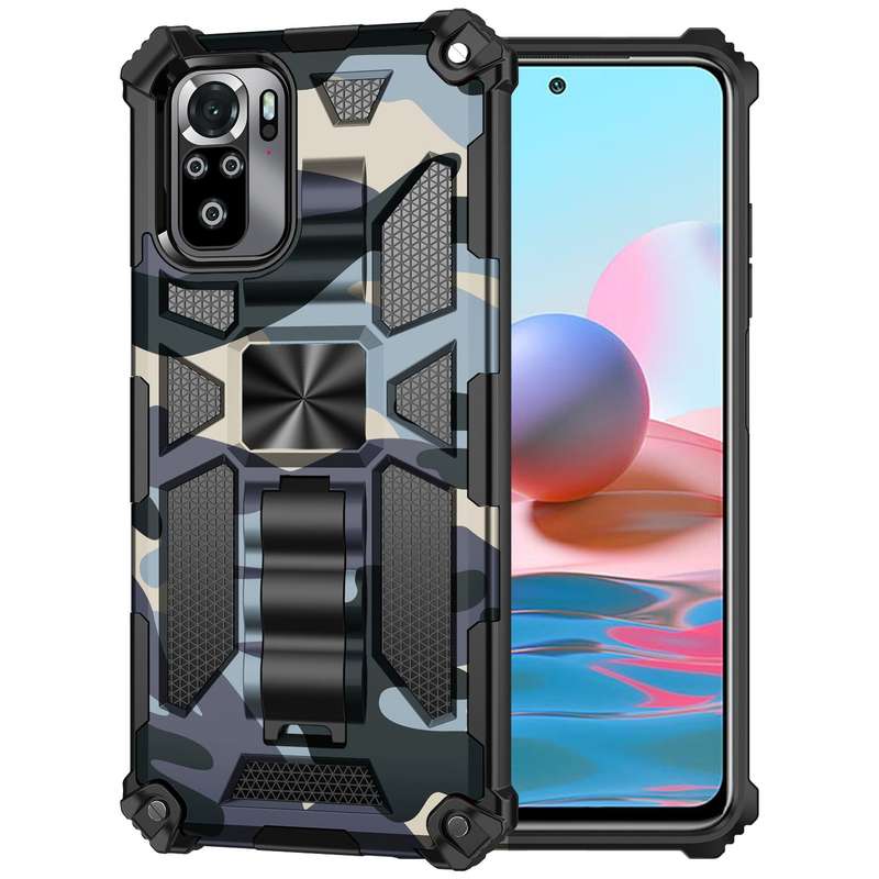 For Xiaomi Redmi Note 10 Pro Camouflage Armor Shockproof TPU + PC Magnetic Protective Case with Hold