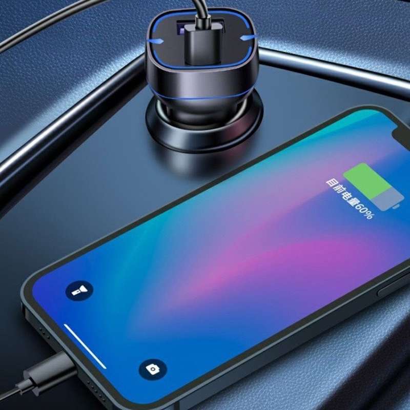 QC USB + USB-C / Type-C Dual Ports Fast Charging Car Charger with Luminous Aperture(White)