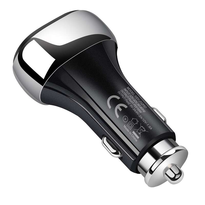 YSY-312PD QC3.0 USB + PD 18W USB-C / Type-C Dual Ports Fast Charging Car Charger(Black)
