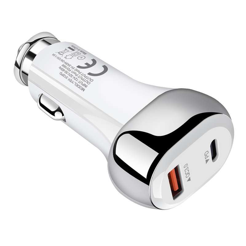 YSY-312PD QC3.0 USB + PD 18W USB-C / Type-C Dual Ports Fast Charging Car Charger(White)
