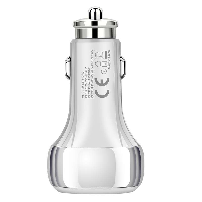 YSY-312PD QC3.0 USB + PD 18W USB-C / Type-C Dual Ports Fast Charging Car Charger(White)