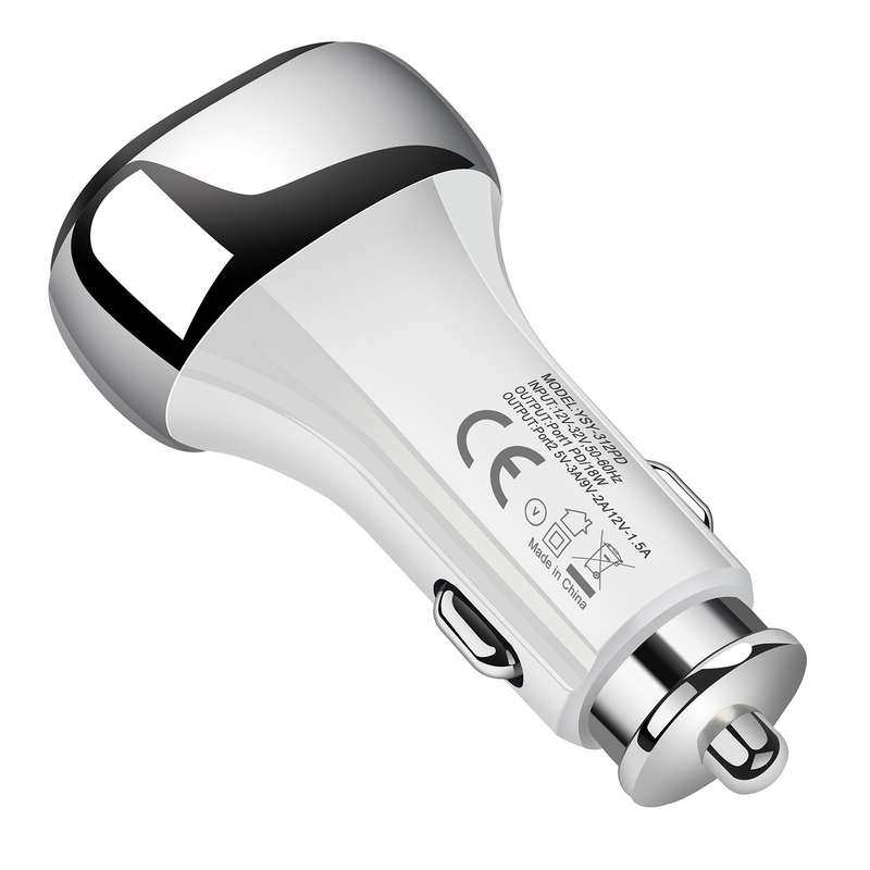 YSY-312PD QC3.0 USB + PD 18W USB-C / Type-C Dual Ports Fast Charging Car Charger(White)