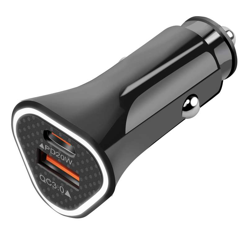 YSY-313PD20W QC3.0 USB + PD 20W USB-C / Type-C Triangle Dual Ports Fast Charging Car Charger(Black)