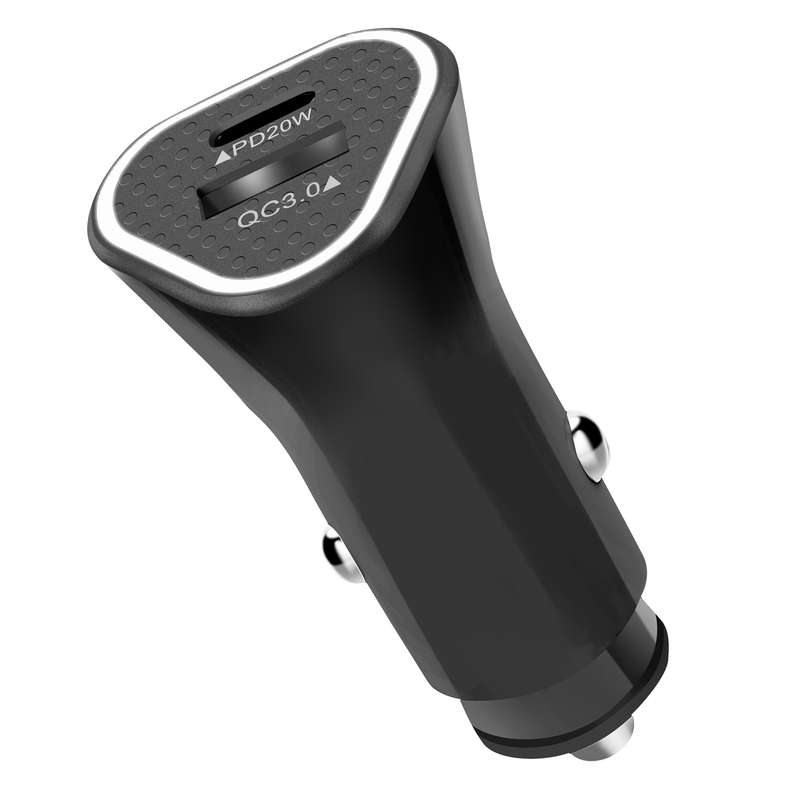YSY-313PD20W QC3.0 USB + PD 20W USB-C / Type-C Triangle Dual Ports Fast Charging Car Charger(Black)