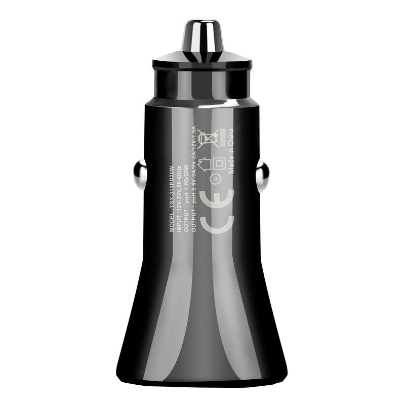 YSY-313PD20W QC3.0 USB + PD 20W USB-C / Type-C Triangle Dual Ports Fast Charging Car Charger(Black)