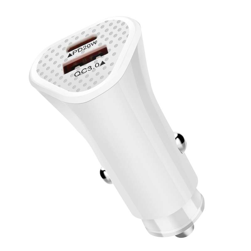 YSY-313PD20W QC3.0 USB + PD 20W USB-C / Type-C Triangle Dual Ports Fast Charging Car Charger(White)
