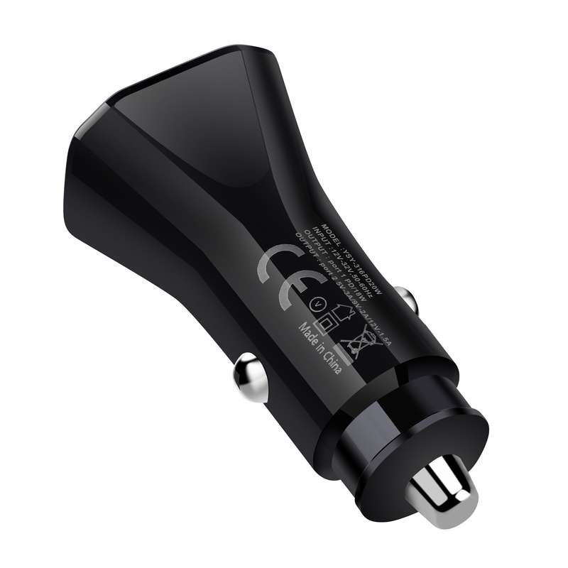 YSY-316PD20W QC3.0 USB + PD 20W USB-C / Type-C Polygon Dual Ports Fast Charging Car Charger(Black)