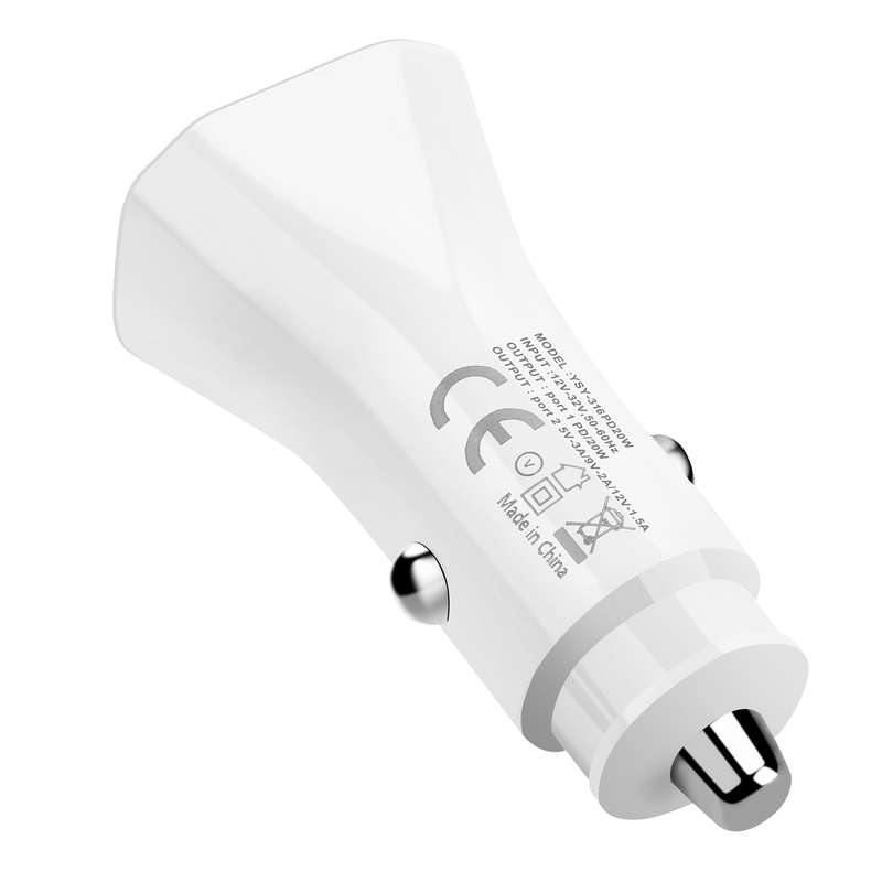 YSY-316PD20W QC3.0 USB + PD 20W USB-C / Type-C Polygon Dual Ports Fast Charging Car Charger(White)